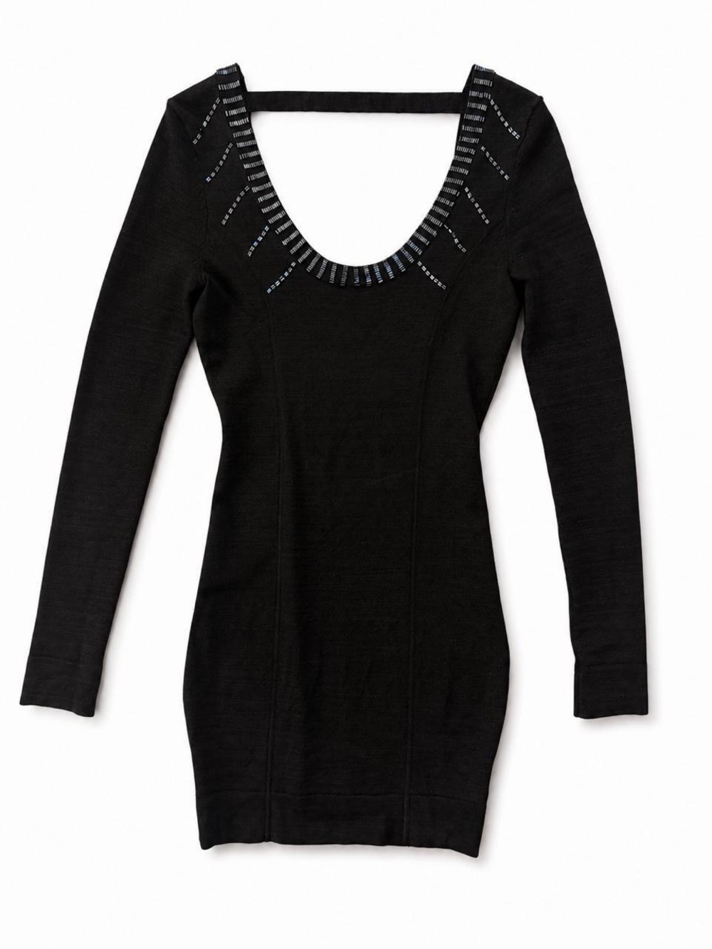 Guess by Marciano Black Backless Scoop Neck Dress with Embellished Trim